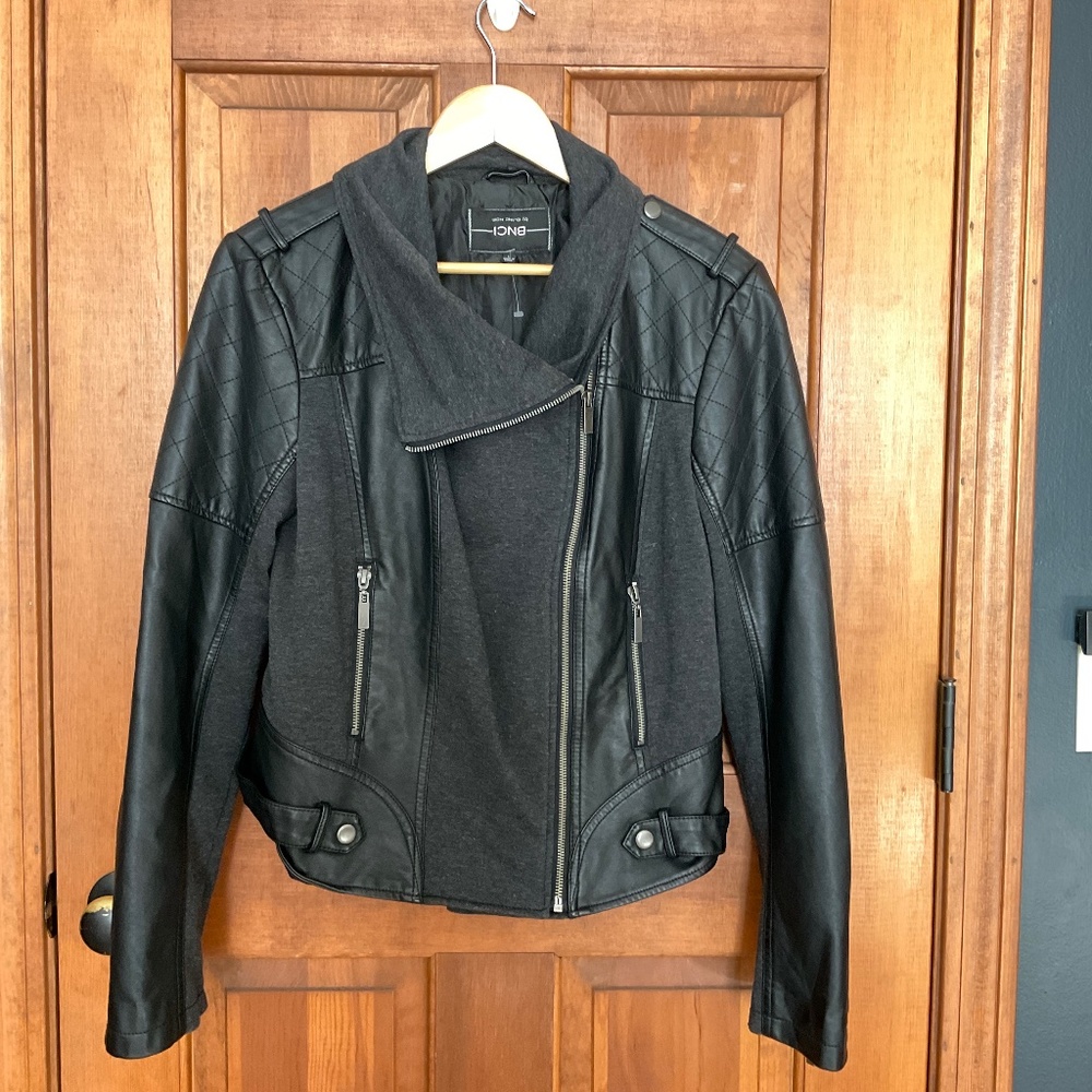 Blanc Noir Mixed Media Moto Jacket - L